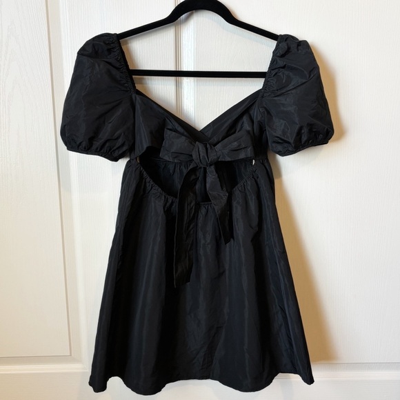 Wilfred Aritzia Opera Dress Taffeta Bow Back Puff Sleeve Babydoll Black XS - Picture 4 of 10